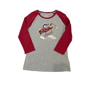 NEW Ariat Painted Dreams Raglan T-Shirt Gray Red Bronco Graphic Womens Medium